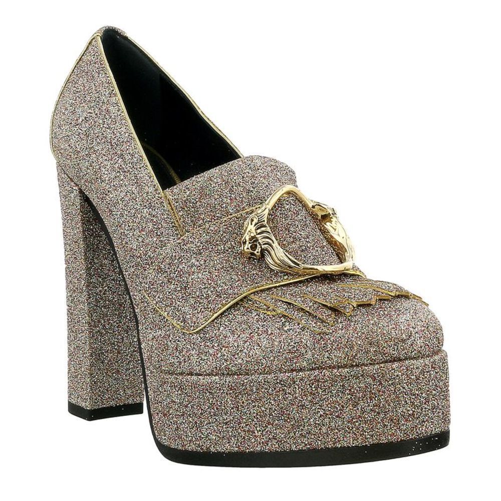 Roberto Cavalli Glitter Silver Gold Glitter Block High Heel  -